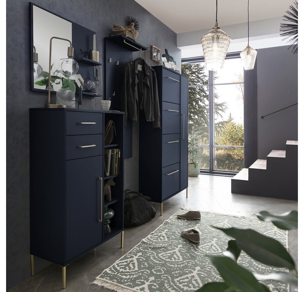 Lomadox Garderoben-Set KELLA-80, (Spar-Set, 4-St), Flurmöbel blau modern Kommode Garderobenpaneel Spiegel Flurschrank von Lomadox
