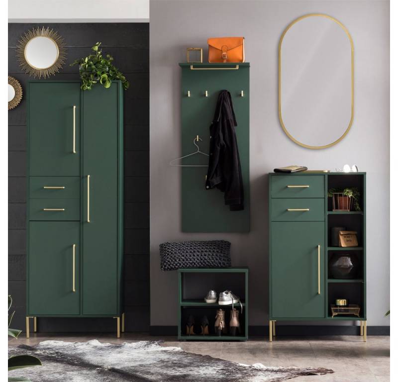Lomadox Garderoben-Set KELLA-80, (Spar-Set, 5-St), Garderobe grün inkl. LED Spiegel Flurschränke Garderobenpaneel von Lomadox