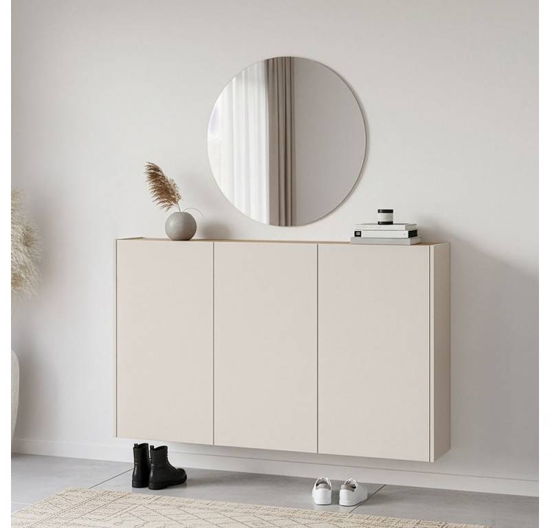 Lomadox Garderoben-Set LAPUA-01, (Spar-Set, 2-St., Garderobenspiegel Schuhschrank), in kaschmir und Eiche, ideal für schmale Flure von Lomadox