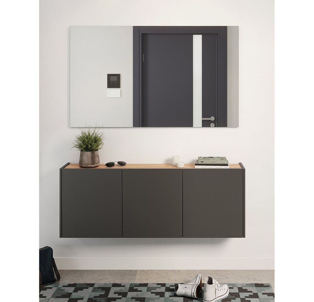 Lomadox Garderoben-Set LAPUA-01, (Spar-Set, 2-St., Spiegel Schuhschrank), Garderobe Flurgarderobe Dielenmöbel, grau mit Eiche von Lomadox