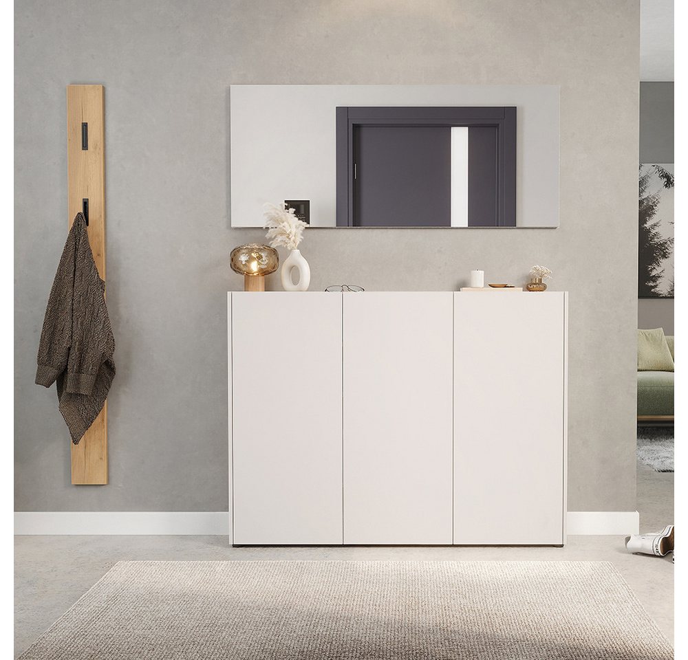 Lomadox Garderoben-Set LAPUA-01, (Spar-Set, 3-St., Garderobenpaneel Schuhschrank Spiegel), in kaschmir und Eiche, ideal für schmale Flure von Lomadox