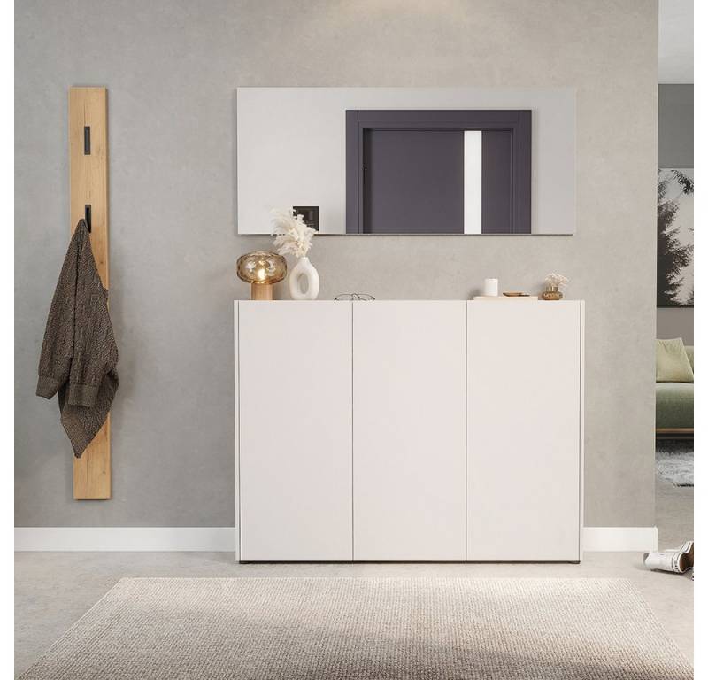 Lomadox Garderoben-Set LAPUA-01, (Spar-Set, 3-St., Garderobenpaneel Schuhschrank Spiegel), in kaschmir und Eiche, ideal für schmale Flure von Lomadox