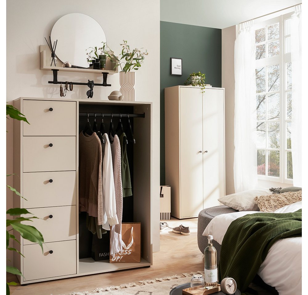 Lomadox Garderoben-Set LORCA-80, (Spar-Set, 3-St., Regal Spiegel Garderobenschrank Schrank), beige creme Kleiderstange Spiegel rund Kleiderfach von Lomadox