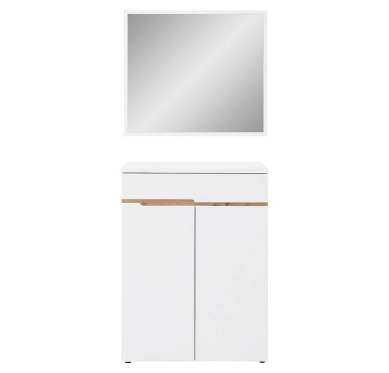 Lomadox Garderoben-Set MANRESA-36-WHITE, (Spar-Set, 2-St., Spiegel Schuhschrank), in weiß mit Eiche, grifflos, mit Schuhschrank und Spiegel von Lomadox