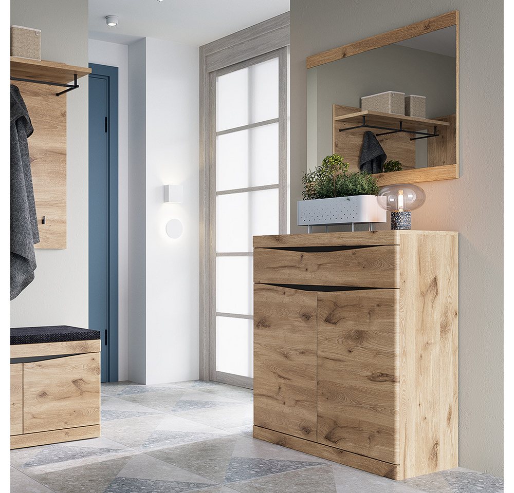 Lomadox Garderoben-Set TRIPOLI-129, (Spar-Set, 2-St., Kommode Spiegel), Flurmöbel Garderobenschrank Flurschrank modern in Eiche von Lomadox