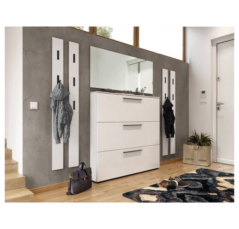 Lomadox Garderoben-Set UTRERA-01, (Spar-Set, 6-St), Flurgarderoben Komplett-Set in weiß Schuhschrank Schuhkipper Paneele von Lomadox