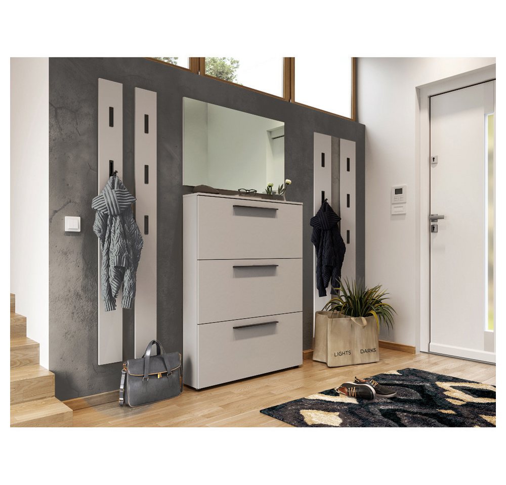 Lomadox Garderoben-Set UTRERA-01, (Spar-Set, 6-St), in Kashmir-beige mit Schuhschrank 4 Paneelen und Spiegel 220/200/19 cm von Lomadox