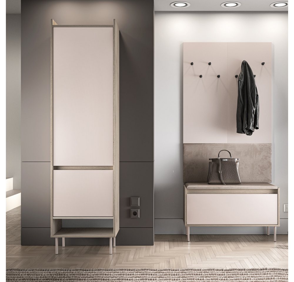 Lomadox Garderoben-Set VITTORIA-131, (Spar-Set, 3-St., Garderobenschrank Wandpaneel Schuhbank), in Kaschmir mit Eiche von Lomadox