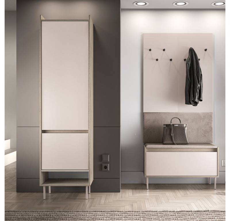 Lomadox Garderoben-Set VITTORIA-131, (Spar-Set, 3-St., Garderobenschrank Wandpaneel Schuhbank), in Kaschmir mit Eiche von Lomadox