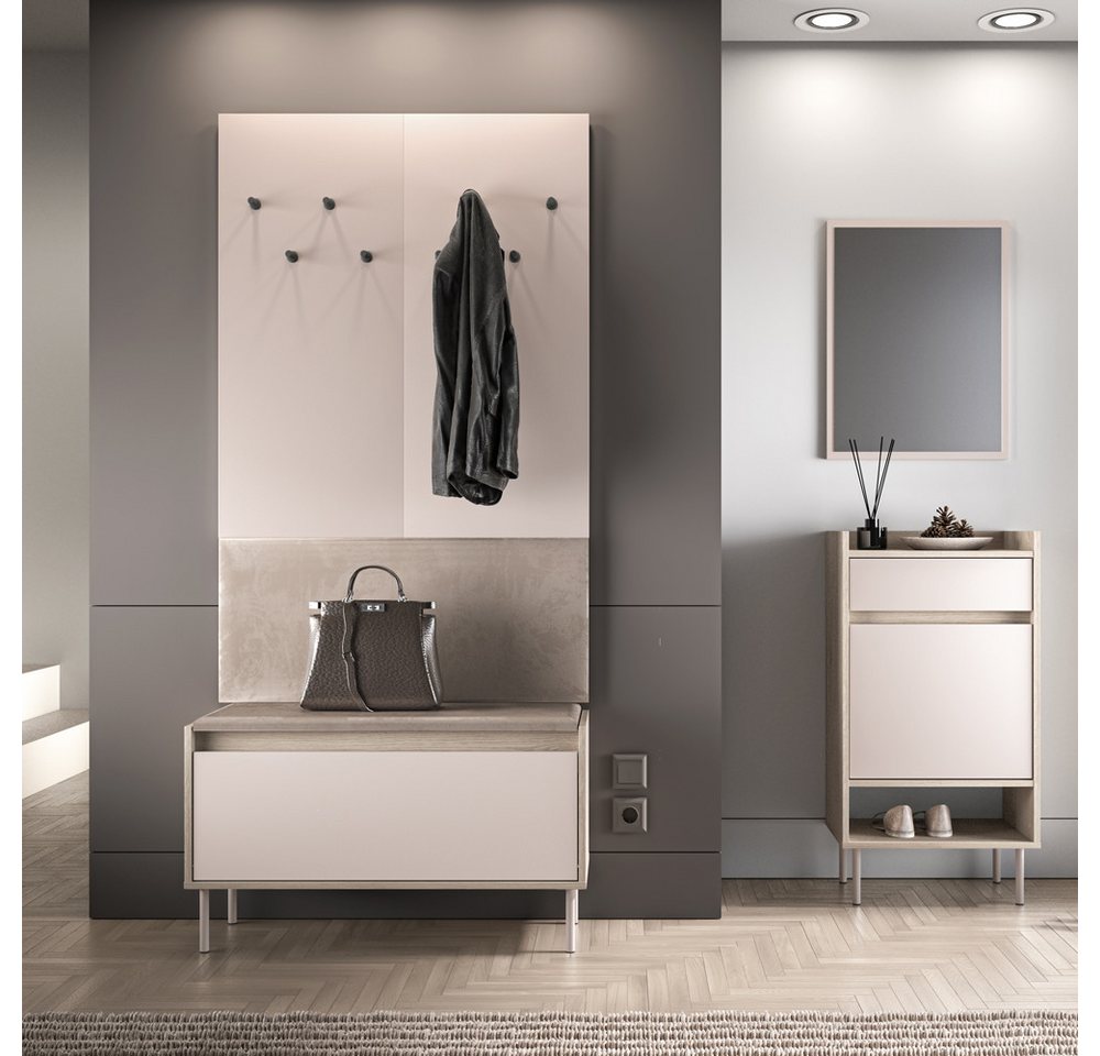 Lomadox Garderoben-Set VITTORIA-131, (Spar-Set, 4-St., Wandpaneel Schuhbank Spiegel Schuhschrank), in Kaschmir mit Eiche von Lomadox