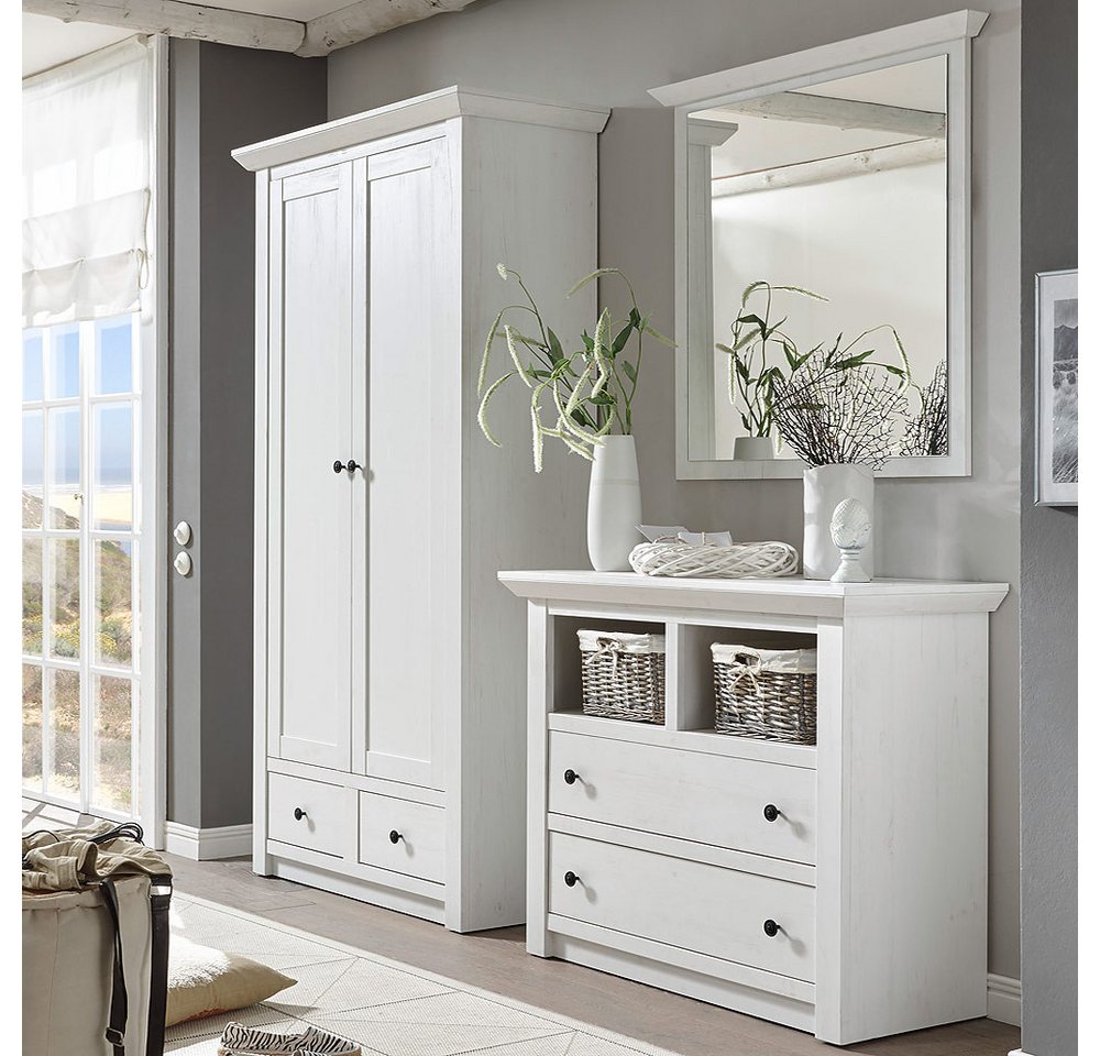 Lomadox Garderoben-Set WINGST-61, (Spar-Set, 2-St), Pinie weiß Nb. mit Garderobenschrank Kommode 220x206x45cm von Lomadox