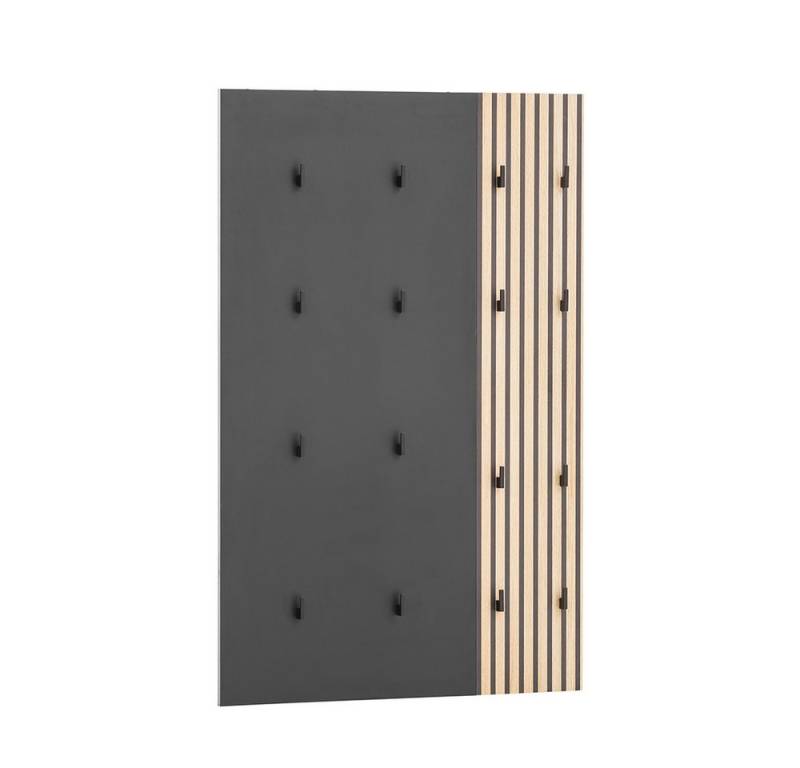 Lomadox Garderobenpaneel ALTAMURA-80, erweiterbare Garderobe Kleiderhaken modern schwarz matt, Eiche Natur von Lomadox