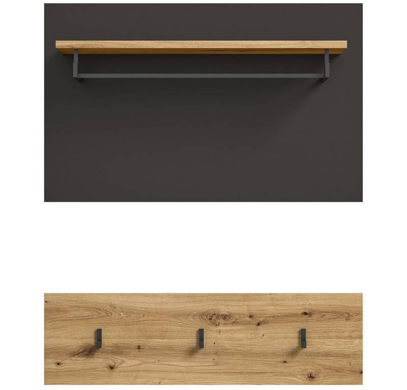 Lomadox Garderobenpaneel CORTONA-158, Flurpaneel Kleiderhaken Wandgarderobe modern in grau mit Eiche von Lomadox