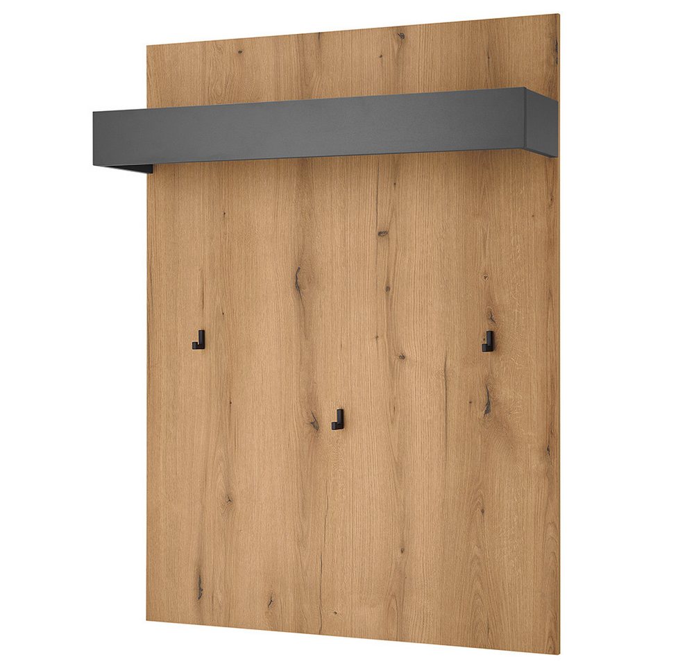 Lomadox Garderobenpaneel CRISP-61, Eiche Nb. mit anthrazit, 1 Ablageboden, 3 Haken, 1 Kleiderstange von Lomadox