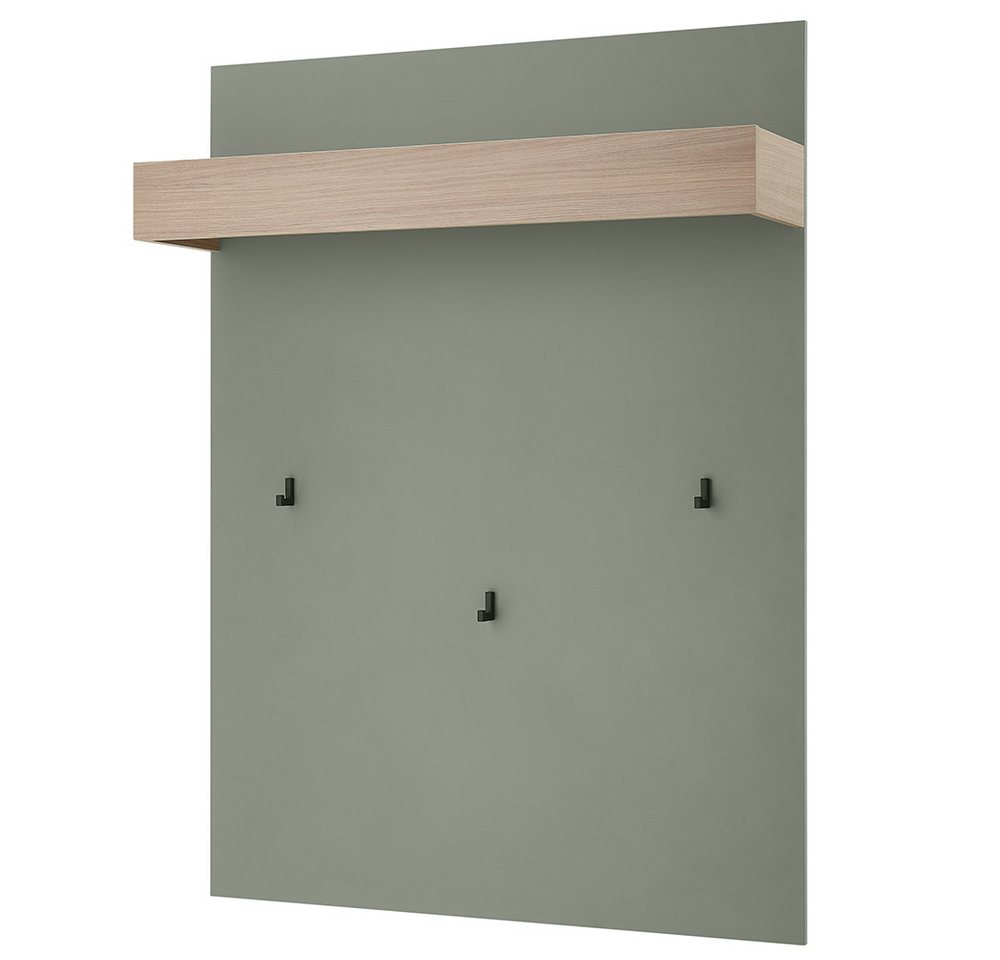 Lomadox Garderobenpaneel CRISP-61, grün mit Eiche Nb., 1 Ablageboden, 3 Haken, 1 Kleiderstange von Lomadox