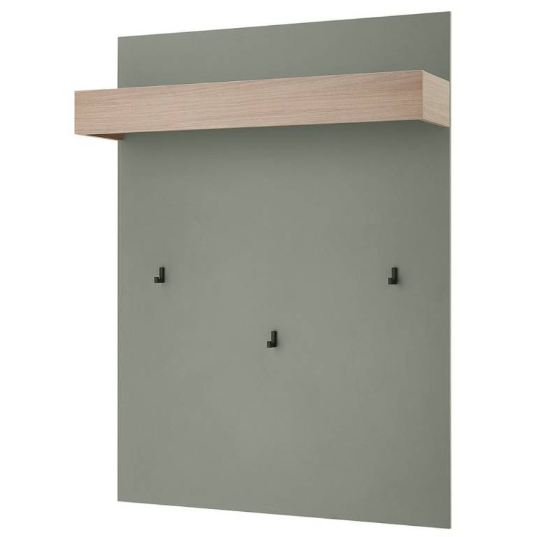 Lomadox Garderobenpaneel CRISP-61, grün mit Eiche Nb., 1 Ablageboden, 3 Haken, 1 Kleiderstange von Lomadox