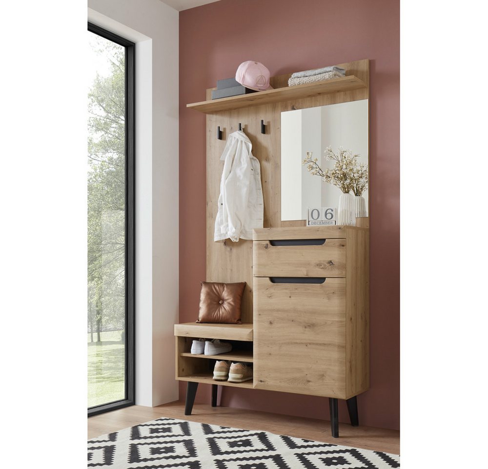 Lomadox Garderobenschrank TIROL-61 Garderobe in Eiche Artisan Nb. mit Spiegel und Sitzbank, 110/200/34 cm von Lomadox