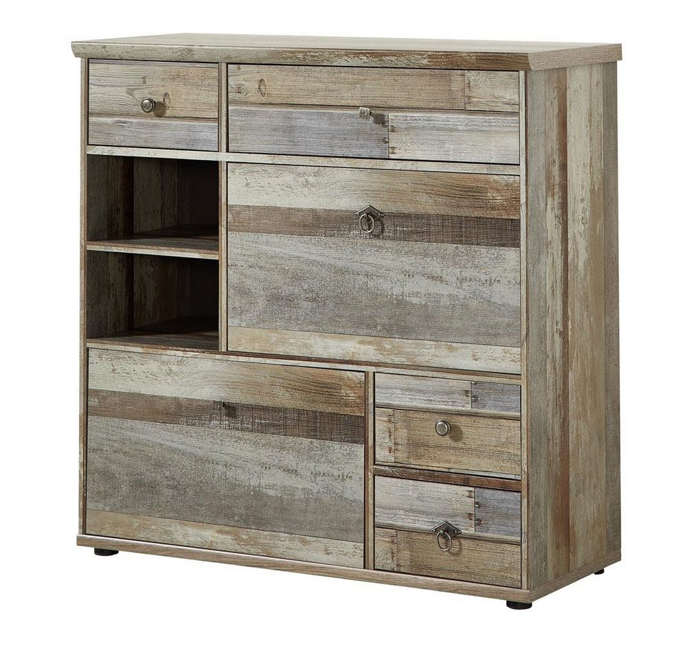 Lomadox Garderobenschrank BRANSON-36 Schuhschrank Flur Kommode Vintage Driftwood Braun, 99X98x40 cm von Lomadox