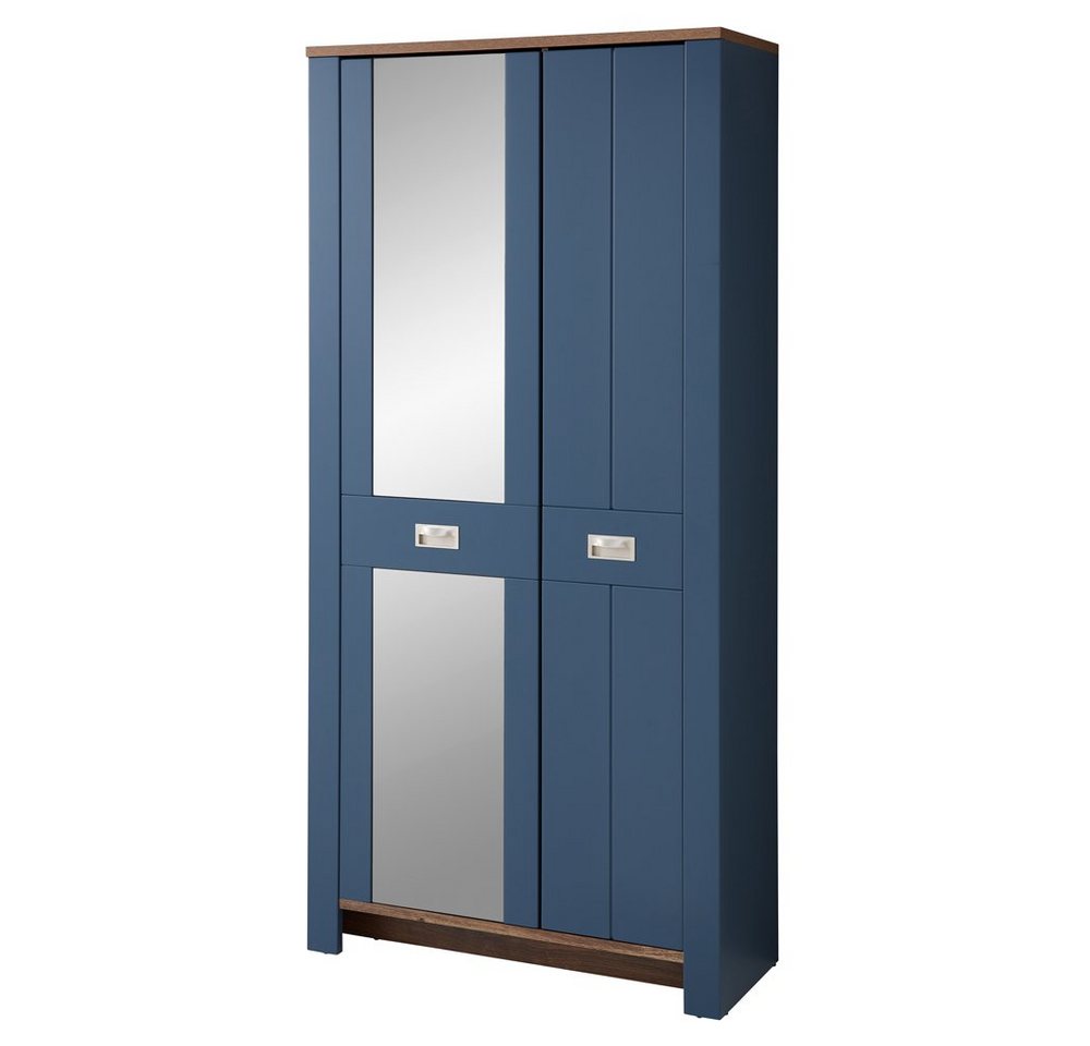 Lomadox Garderobenschrank DEVON-36 Flurschrank matt blau mit Eiche Landhausstil, 98 cm, 2-türig, Spiegel von Lomadox