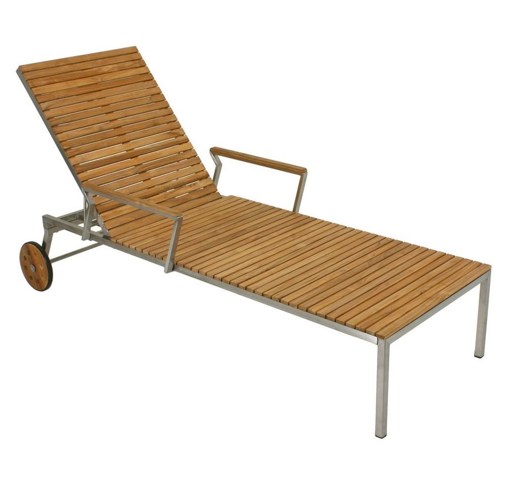 Lomadox Gartenliege HGA-120, Liege Garten Outdoor Relaxliege Sonnenliege Teak Edelstahl 197/92/70cm von Lomadox