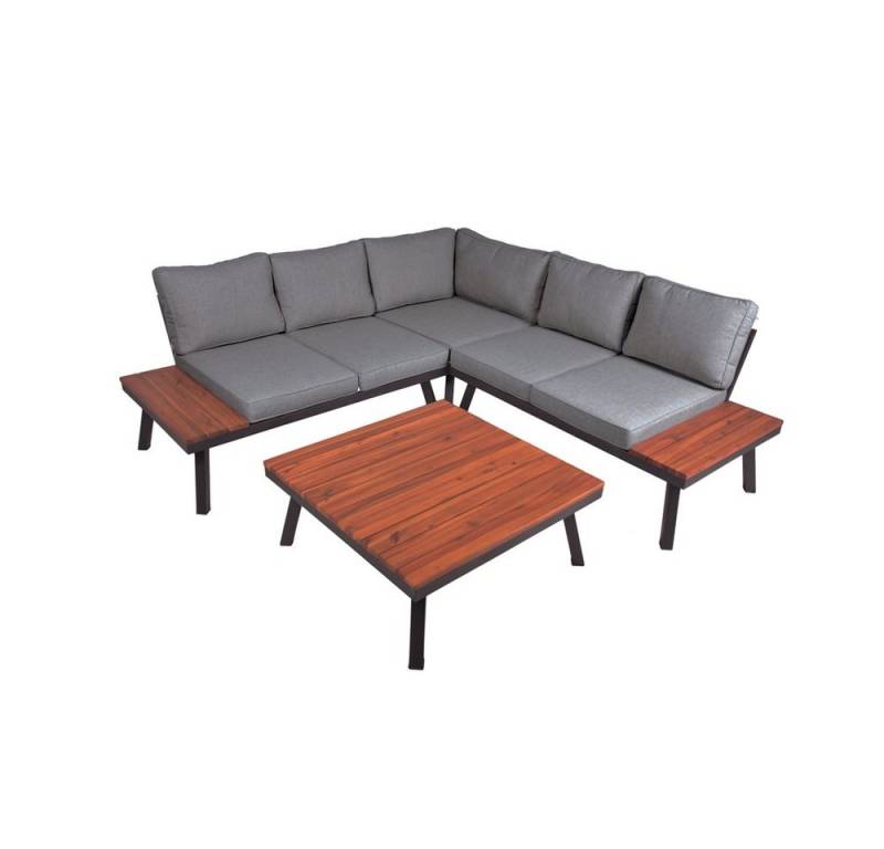 Lomadox Gartenlounge-Set GAZA-120, Eckbank mit Tisch 80x80cm, Akazie geölt, inkl. Polster von Lomadox