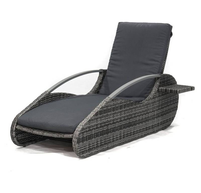 Lomadox Gartenliege HGA-120, Lounger Sonnenliege mit Ablage, Polyrattan dunkelgrau, inkl. Polster von Lomadox