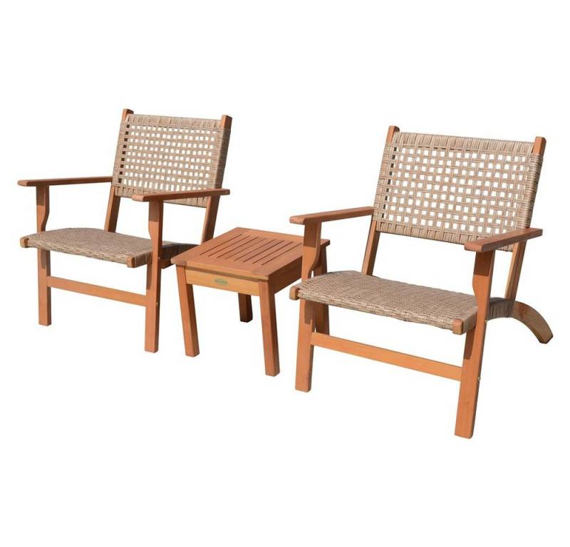Lomadox Garten-Essgruppe HGA-120, (3-tlg), Sitzgruppe für Garten/Balkon 2 Stühle und 1 Tisch Teak-Look 40/40/35cm von Lomadox