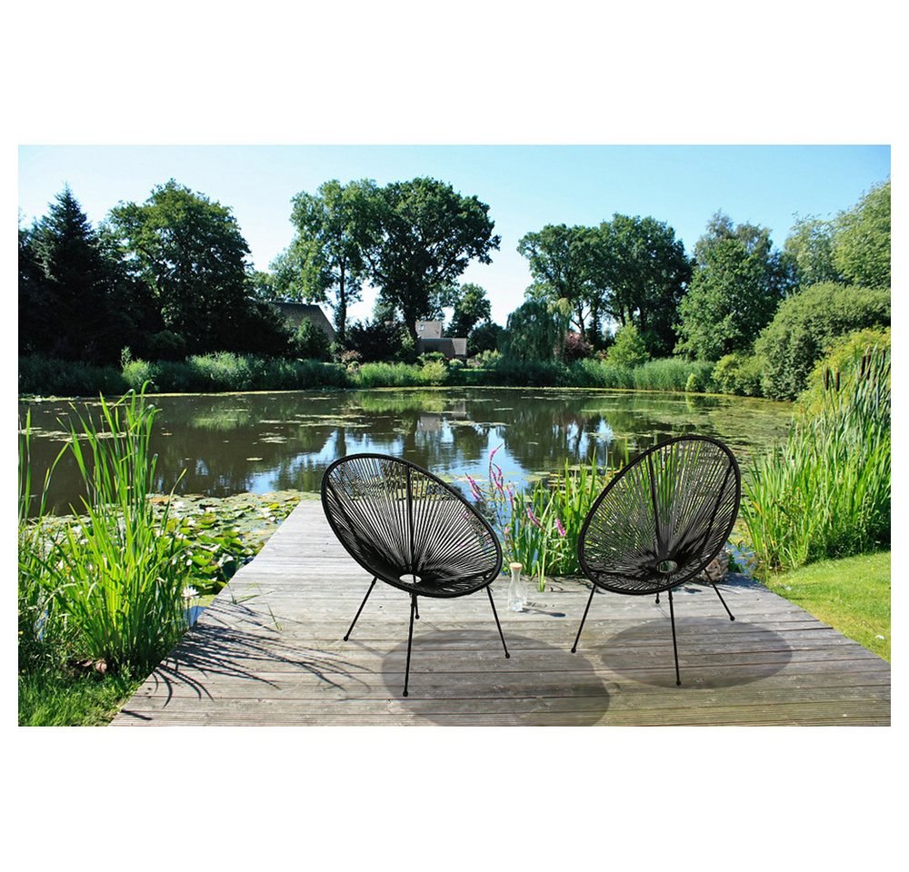 Lomadox Gartenstuhl GARDA-120, Gartensessel 2er Set Relaxsessel Schnüre modern Geflecht schwarz von Lomadox