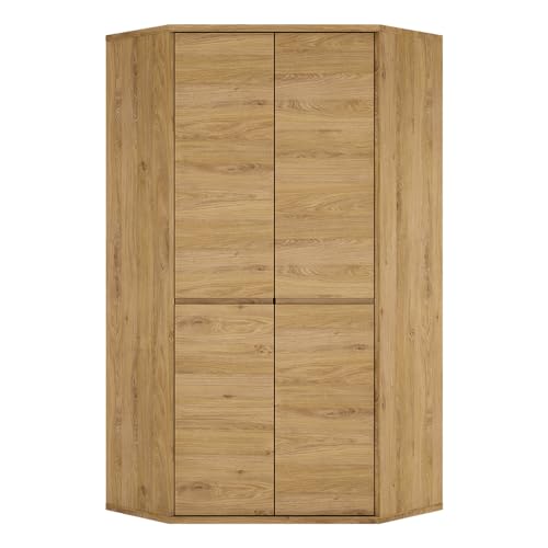 Lomadox Griffloser Eckkleiderschrank in Eiche mit Kleiderstangen, B/H/T ca. 98,5/197/98,5 cm von Lomadox