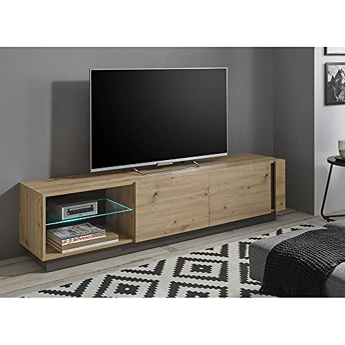 Lomadox Großes TV-Lowboard mit Beleuchtung in Eiche Artisan Nb. mit Absetzungen in Graphit grau, B/H/T: ca. 188/46/40 cm von Lomadox