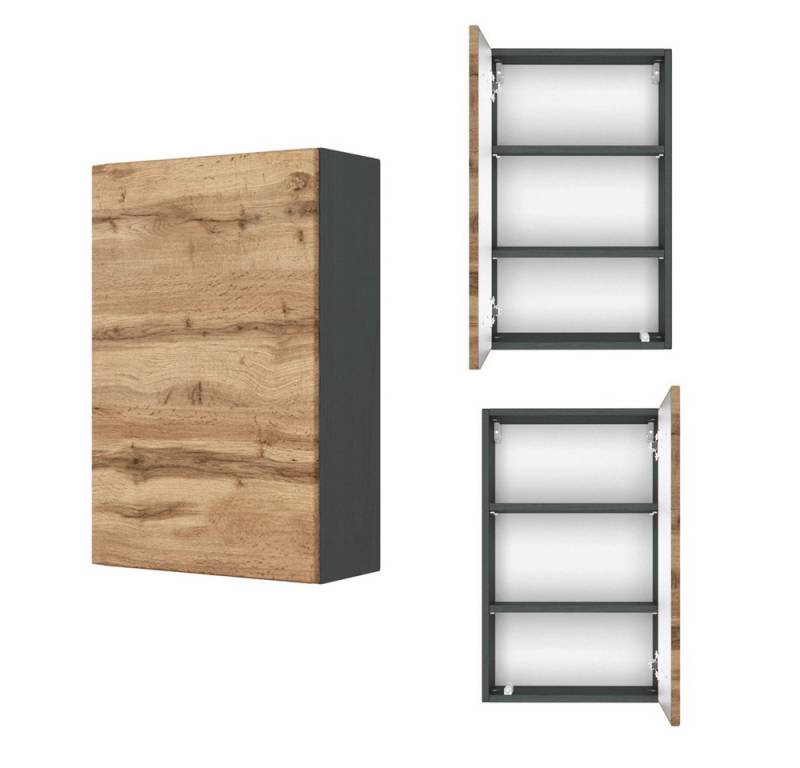 Lomadox Hängeschrank LAURIA-03 Badmöbel 40 cm in Graphitgrau mit Wotaneiche Nb., BxHxT: 40x64x20 cm von Lomadox