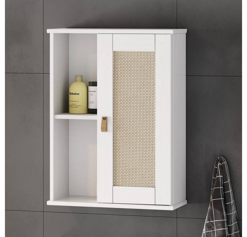 Lomadox Hängeschrank WATFORD-69 Kiefer massiv weiß, Rattaneinsatz, wandhängend, B/H/T ca. 52/70/210cm von Lomadox