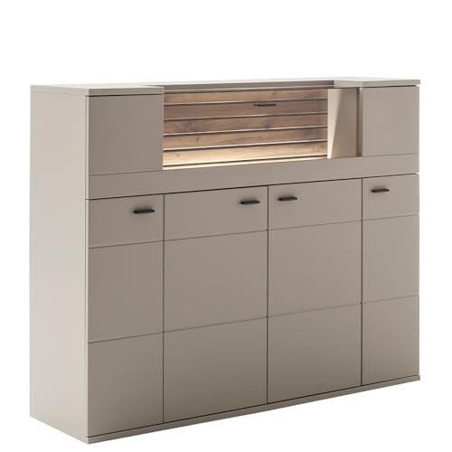 Lomadox Highboard 150 cm in grau mit Eiche inkl. Beleuchtung von Lomadox