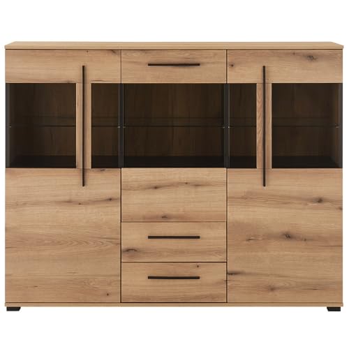 Lomadox Highboard 160 cm breit Vitrine Wohnzimmerschrank in Eiche mit 3 Glastüren & 2 Schubladen inkl. Softclose-Funktion Lomadox Highboard 160 cm breit Vitrine Wohnzimmerschrank in Eiche mit 3 Glastüren & 2 Schubladen inkl. Softclose-Funktion von Lomadox