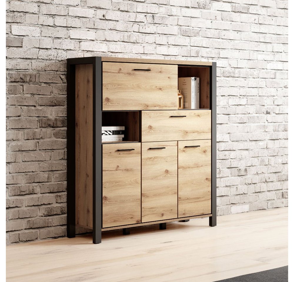 Lomadox Highboard ACCRA-83, Wohnzimmer in Taurus Eiche Nb. mit LED Beleuchtung, : 1207140/41 cm von Lomadox