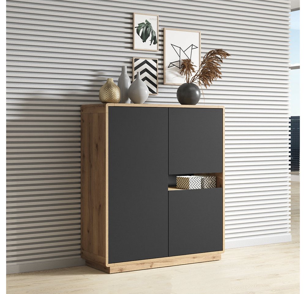 Lomadox Highboard ALBANY-83, Taurus Eiche Nb. mit Absetzungen in schwarz matt 121/126/40 cm von Lomadox