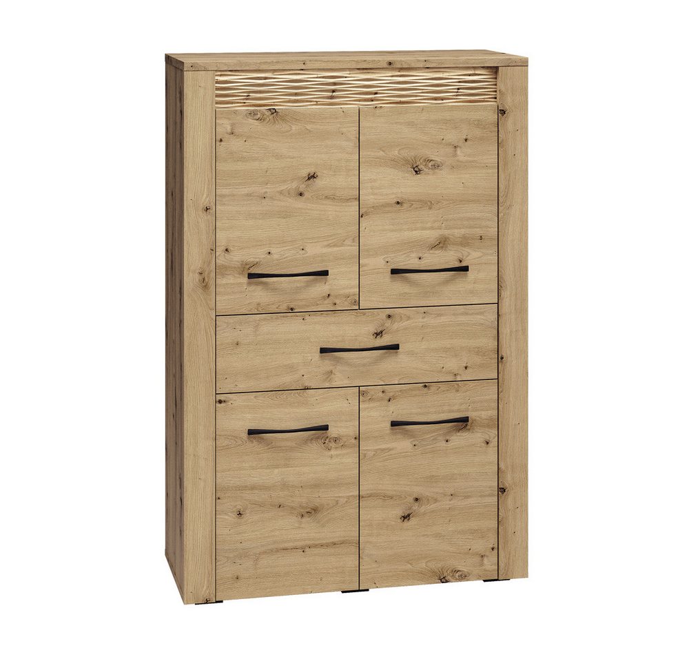 Lomadox Highboard ARTA-131, in Artisan Eiche Nb. mit LED Beleuchtung, B/H/T: ca. 92/140/40 cm von Lomadox