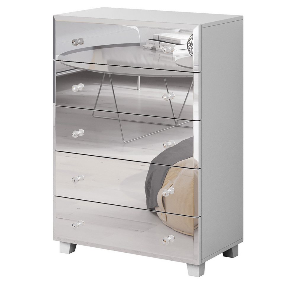 Lomadox Highboard BUCCERI-83, Kommode mit Spiegel Fronten weiß, mit 5 Schubkästen, : 72/106/45 cm von Lomadox