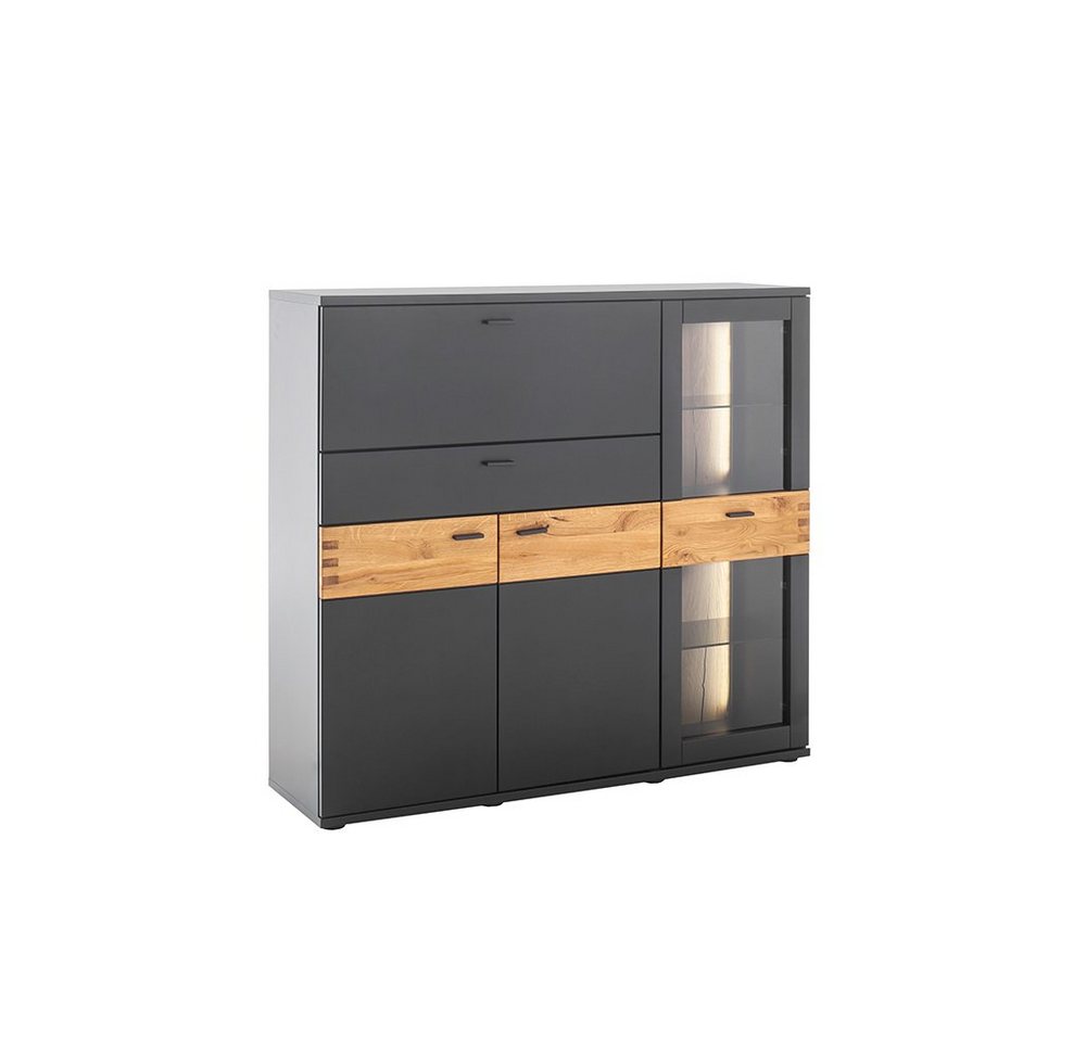 Lomadox Highboard CHAPLEAU-05, LED Beleuchtung, Wildeiche massiv, schwarzgrau, B/H/T 135/124/37 cm von Lomadox