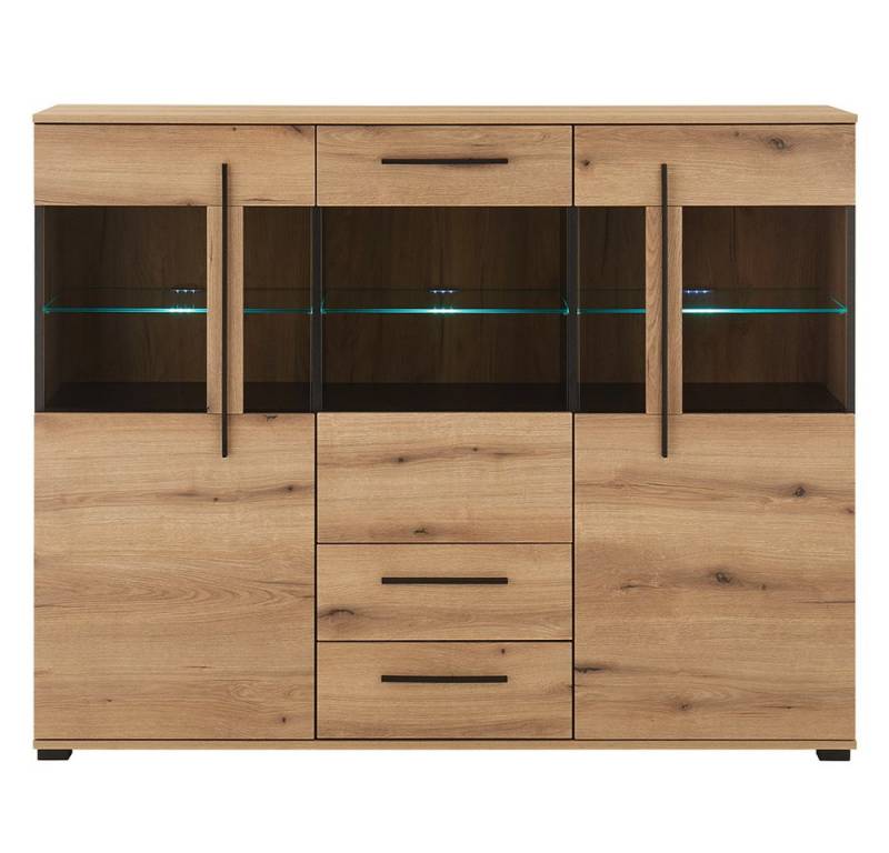 Lomadox Highboard COLORADO-61, Highboard inkl. LED Beleuchtung 160 cm breit in Eiche Nb. von Lomadox