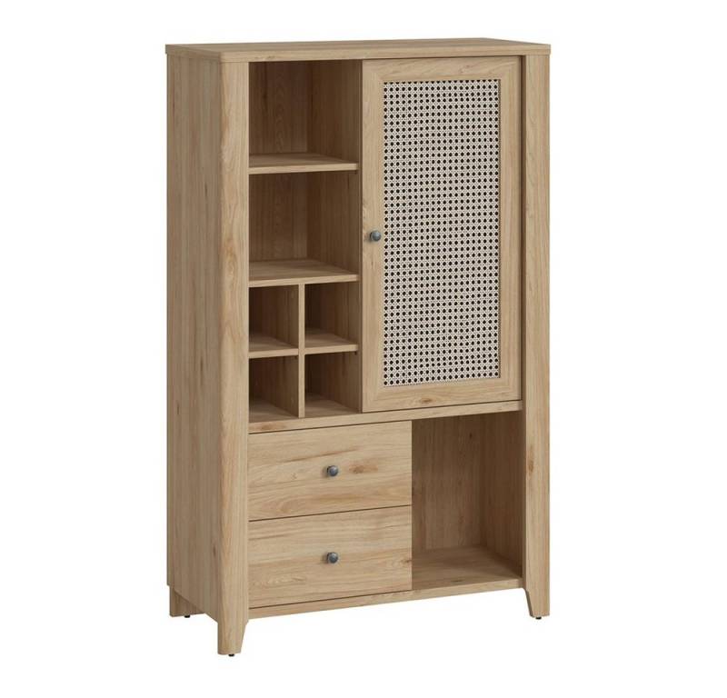 Lomadox Highboard CREMONA-129, Wohnzimmer in Eiche Nb. mit Wiener Geflecht Nb., B/H/T: 89/150/42 cm von Lomadox