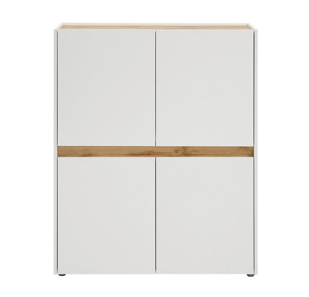 Lomadox Highboard CRISP-61, Wohnzimmer in weiß mit Absetzungen in Wotan Eiche Nb. : 120/100/40 cm von Lomadox