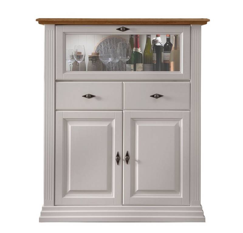 Lomadox Highboard ESBJERG-69, Kiefer weiß lackiert mit Eiche geölt, Landhausstil, inkl. Beleuchtung Lomadox Highboard ESBJERG-69, Kiefer weiß lackiert mit Eiche geölt, Landhausstil, inkl. Beleuchtung von Lomadox