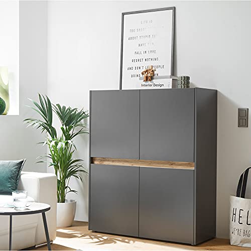 Lomadox Highboard Esszimmer in anthrazit mit Absetzungen in Wotan Eiche Nb., B/H/T: ca. 100/120/40 cm von Lomadox