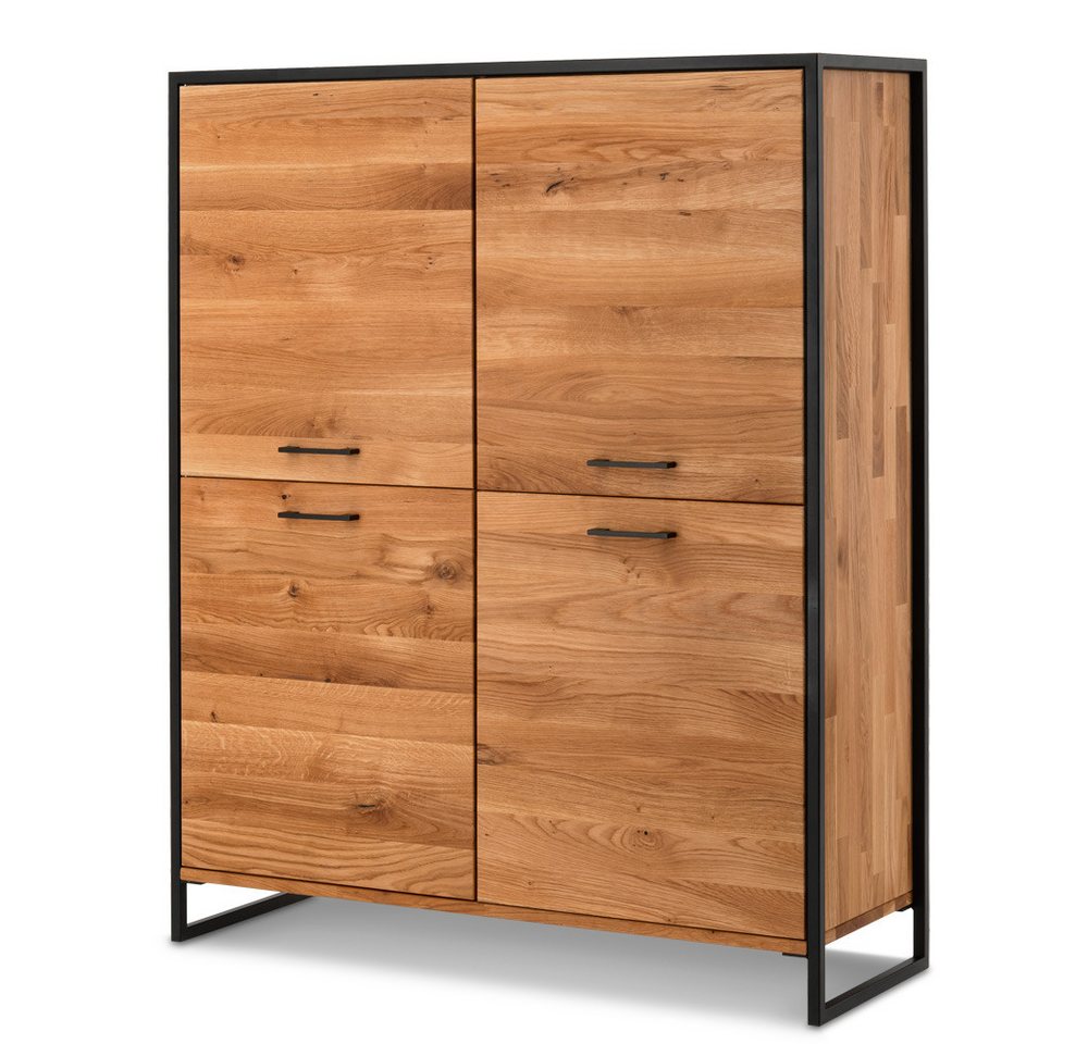 Lomadox Highboard FORST-64, Eiche massiv geölt, mit umlaufendem Metallrahmen, : 115/138/39 cm von Lomadox