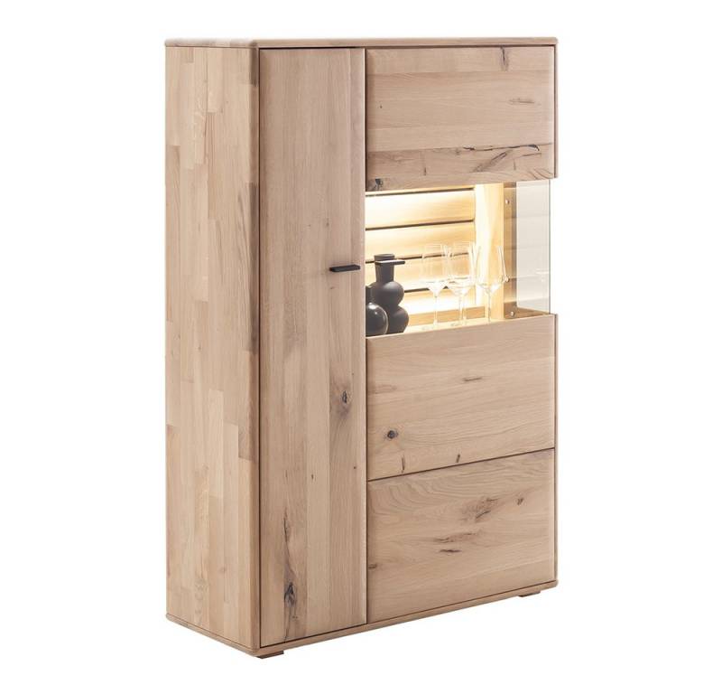 Lomadox Highboard GALWAY-05, Vitrinenschrank mit LED-Beleuchtung, Eiche massiv geölt von Lomadox