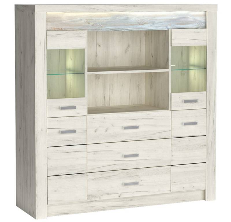Lomadox Highboard INGENIO-161, Kommode Hochkommode Sideboard modern mit LED Beleuchtung in weiß von Lomadox