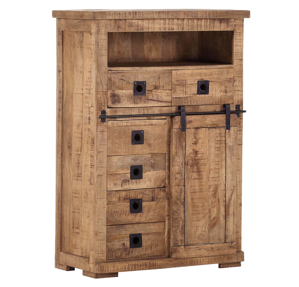 Lomadox Highboard KARLSTAD-123, Wohn-/Esszimmer in Mangoholz natur massiv, B/H/T ca. 90/130/47 cm von Lomadox