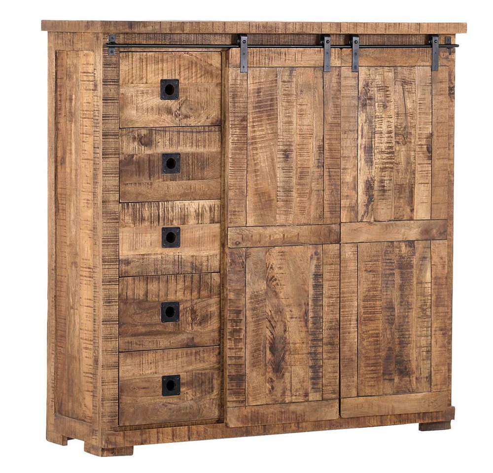 Lomadox Highboard KARLSTAD-123, Wohn-/Esszimmer in Mangoholz natur massiv, B/H/T ca. 145/145/47 cm von Lomadox