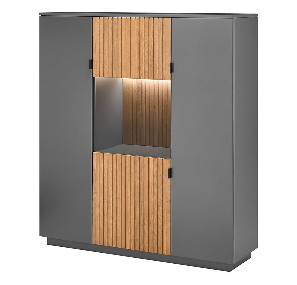 Lomadox Highboard LUCERA-52, mit LED Beleuchtung in anthrazit Eiche massiv bianco geölt von Lomadox